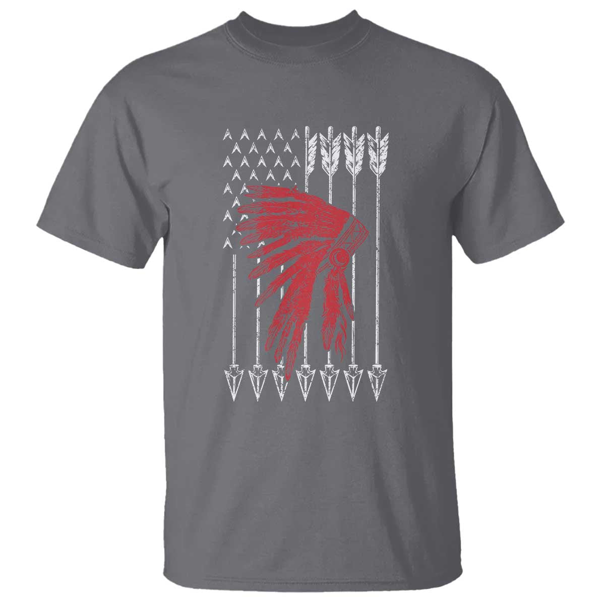 Native American Teepee American Flag T Shirt TS14 Charcoal Print Your Wear