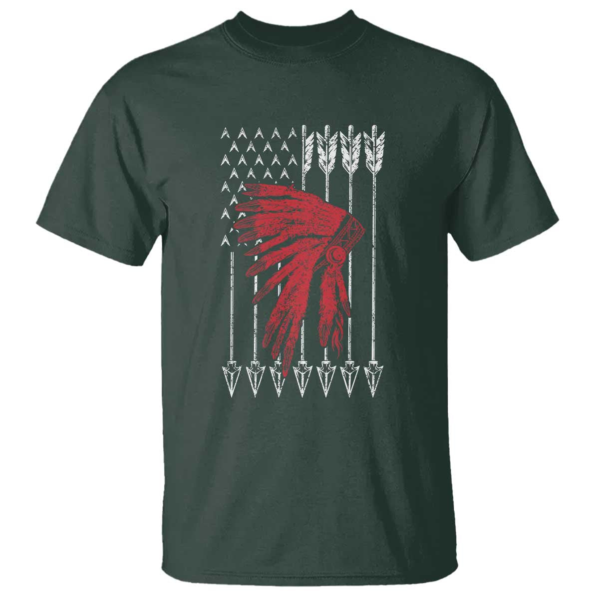 Native American Teepee American Flag T Shirt TS14 Dark Forest Green Print Your Wear
