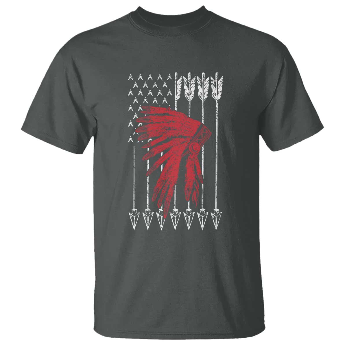 Native American Teepee American Flag T Shirt TS14 Dark Heather Print Your Wear