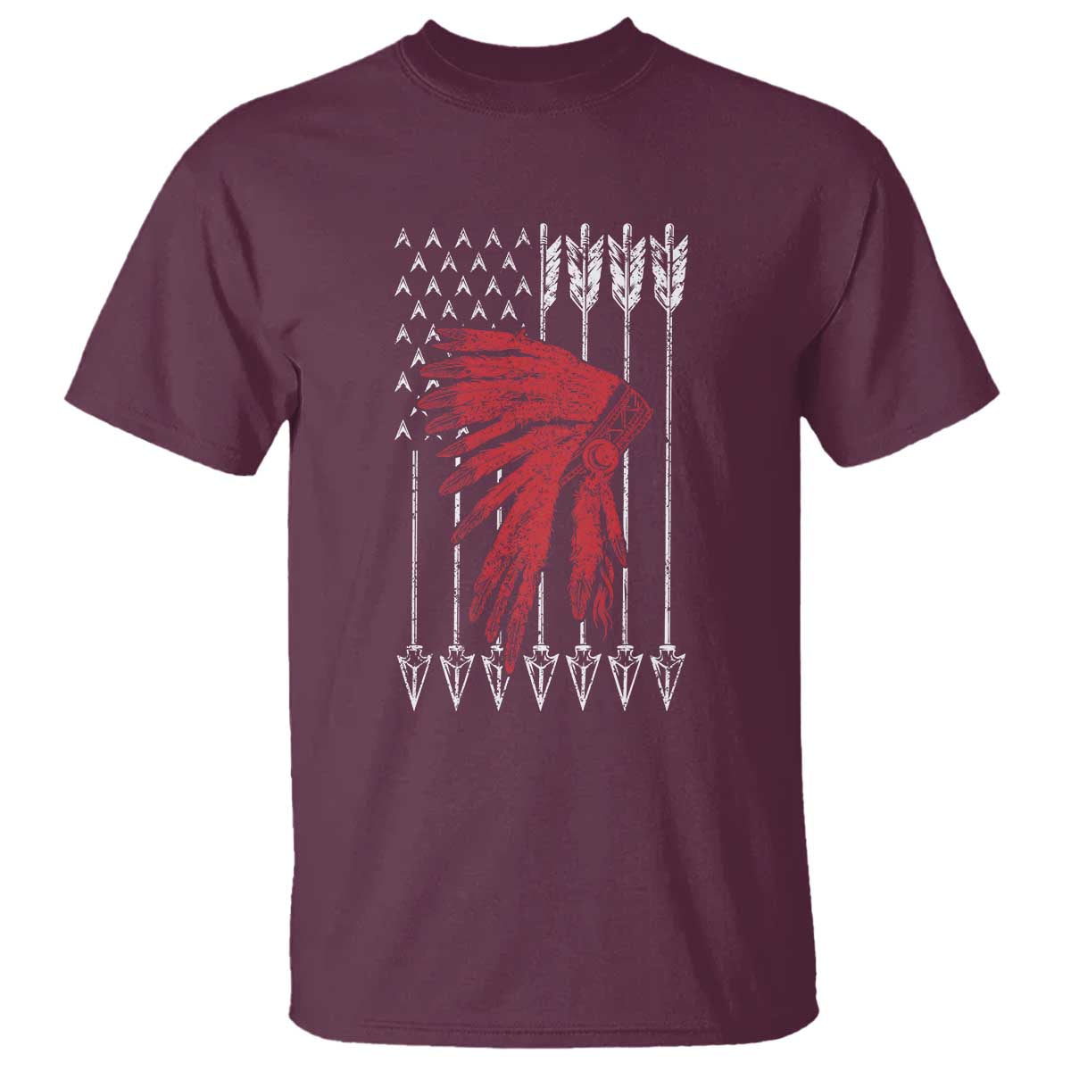 Native American Teepee American Flag T Shirt TS14 Maroon Print Your Wear