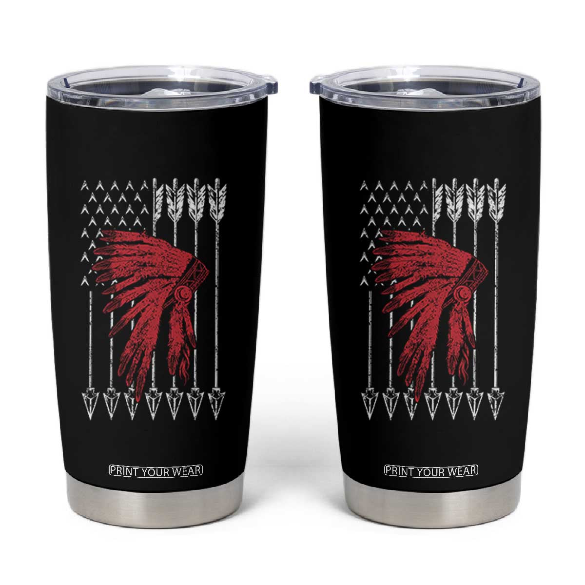 Native American Teepee American Flag Tumbler Cup TS14 Black Print Your Wear