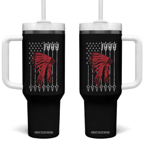 Native American Teepee American Flag Tumbler With Handle TS14 One Size: 40 oz Black Print Your Wear