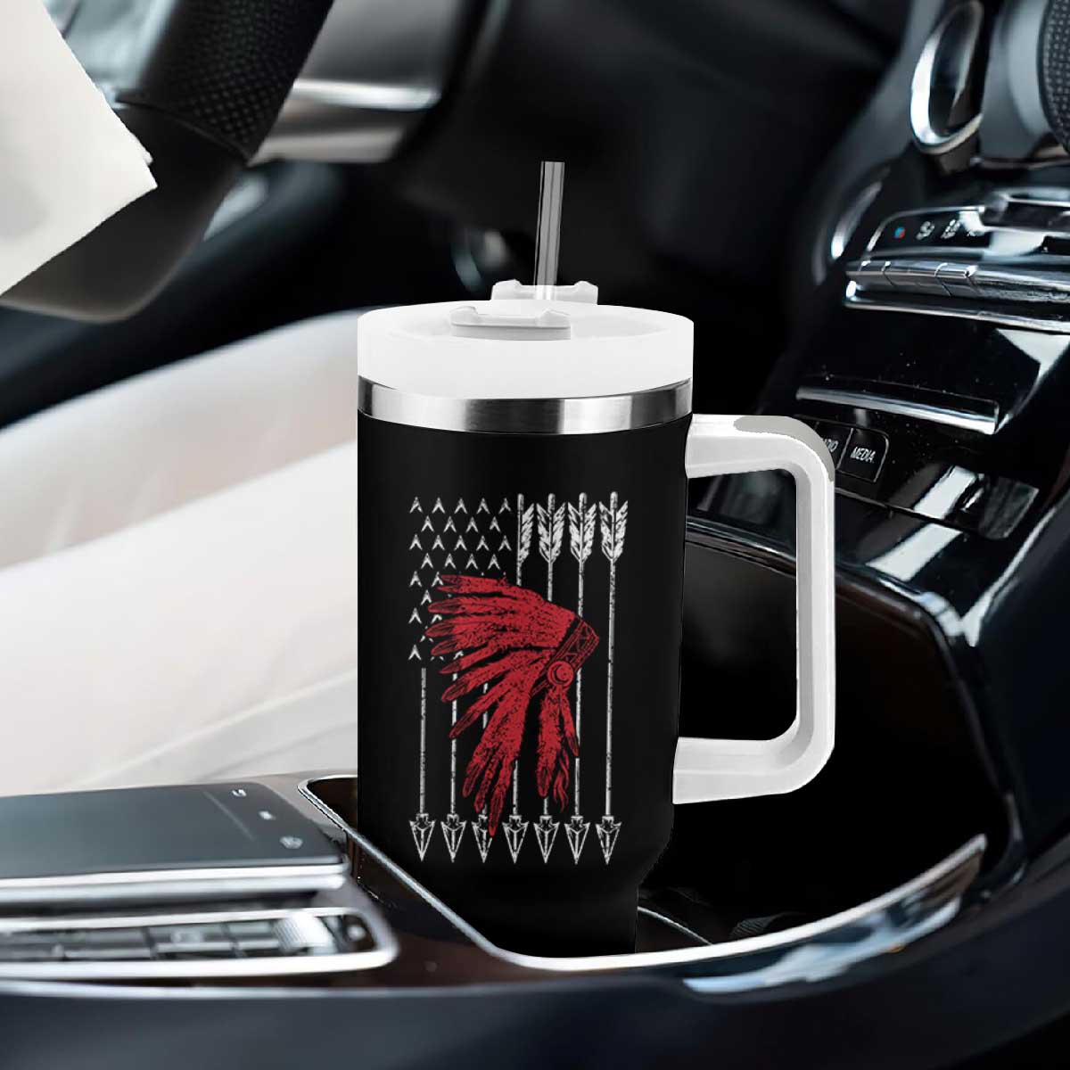 Native American Teepee American Flag Tumbler With Handle TS14 Print Your Wear