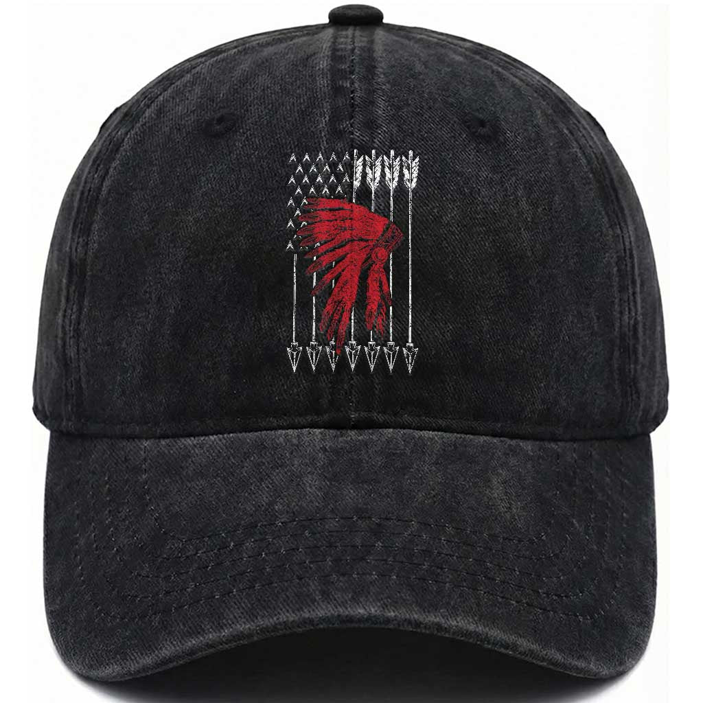 Native American Teepee American Flag Washed Cotton Baseball Cap TS14 Print Your Wear