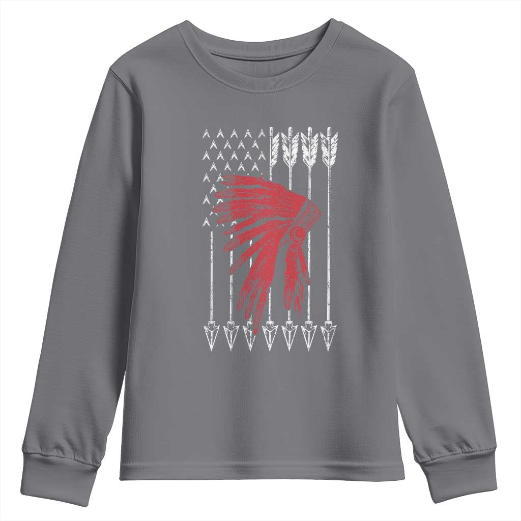 Native American Teepee American Flag Youth Sweatshirt TS14 Charcoal Print Your Wear