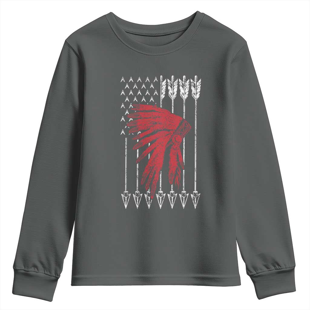Native American Teepee American Flag Youth Sweatshirt TS14 Dark Heather Print Your Wear