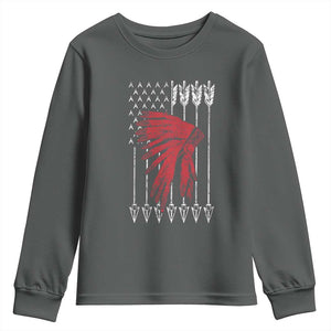 Native American Teepee American Flag Youth Sweatshirt TS14 Dark Heather Print Your Wear