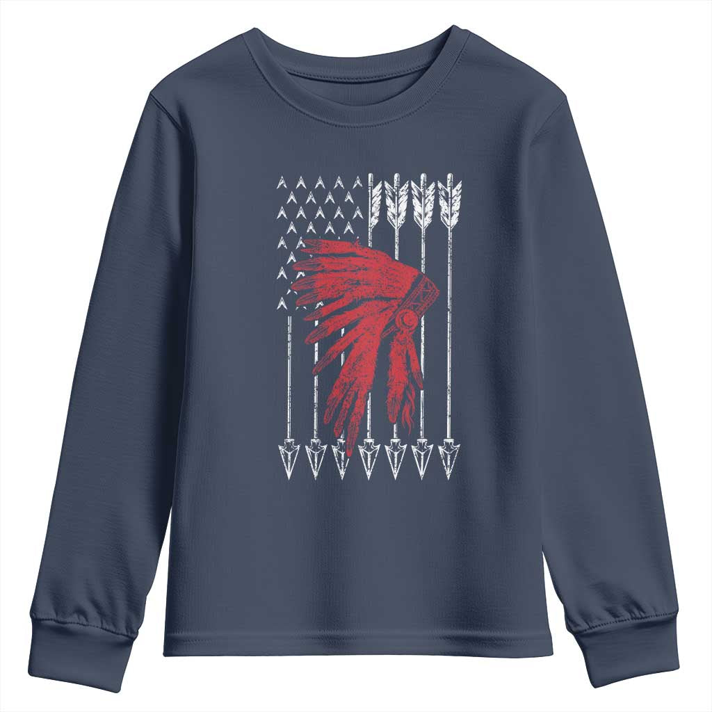 Native American Teepee American Flag Youth Sweatshirt TS14 Navy Print Your Wear