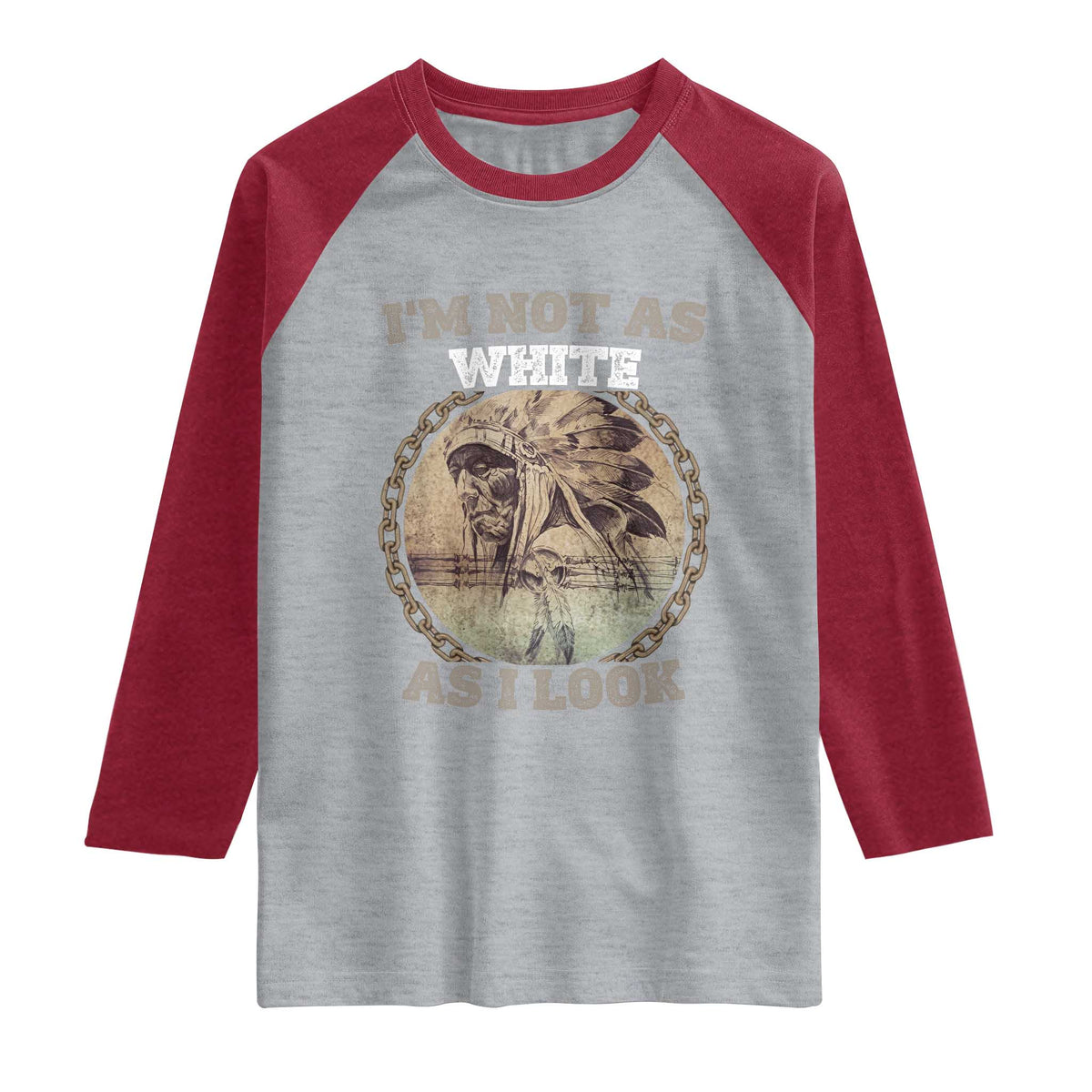 Native American Heritage Raglan Shirt I'm Not As White As I Look TS14 Heather Gray Heather Red Print Your Wear