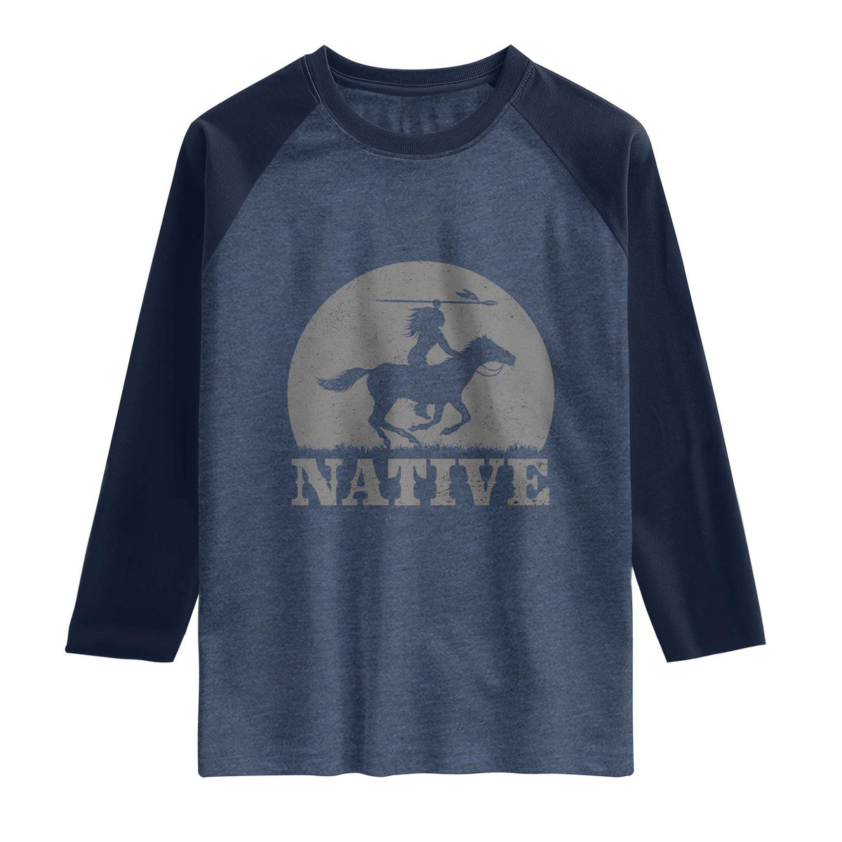 Northwest Native American Knight Pride Mountain Warrior Raglan Shirt TS14 Heather Denim Navy Print Your Wear