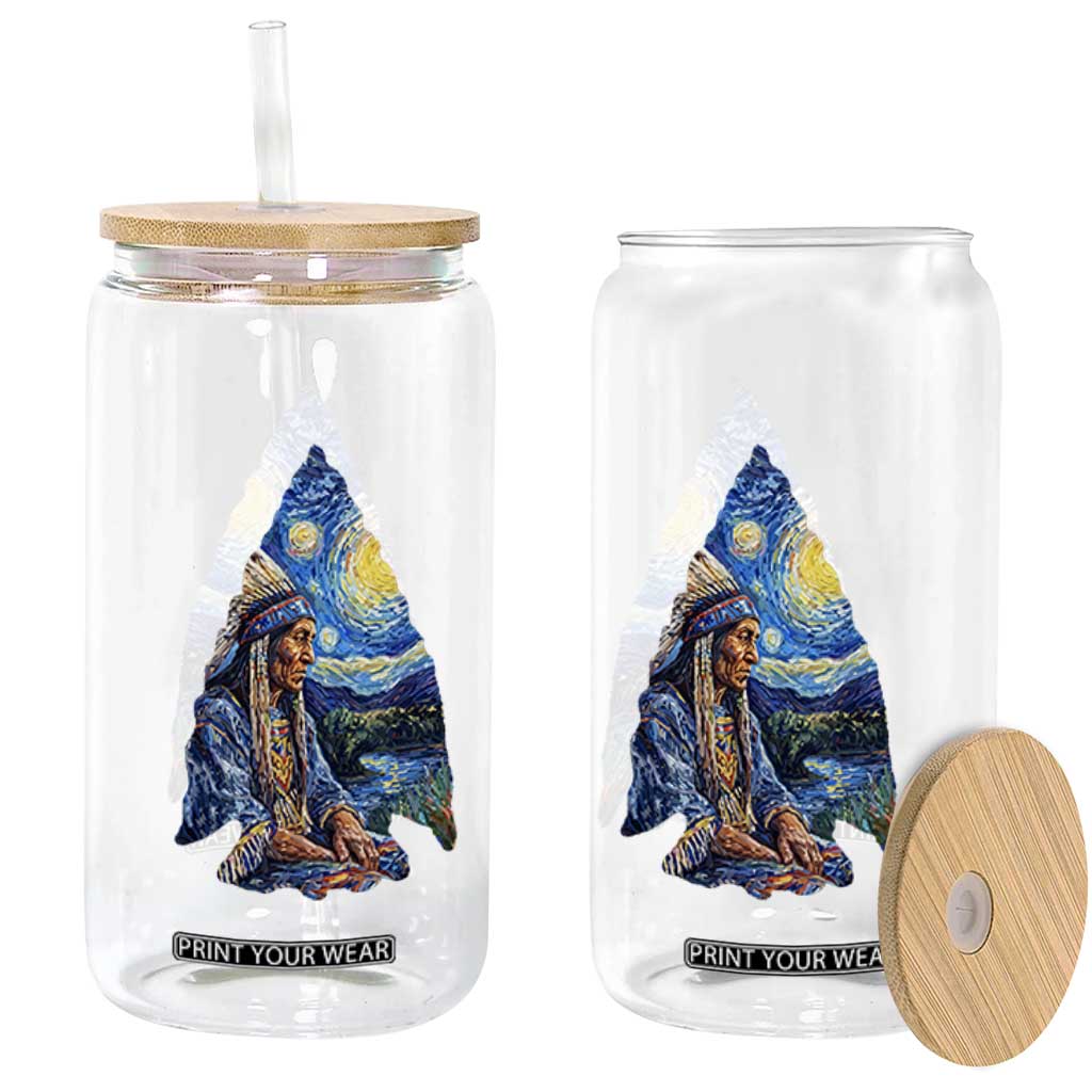 Native American Arrowhead Hunter Starry Night Glass Can TS14 Print Your Wear