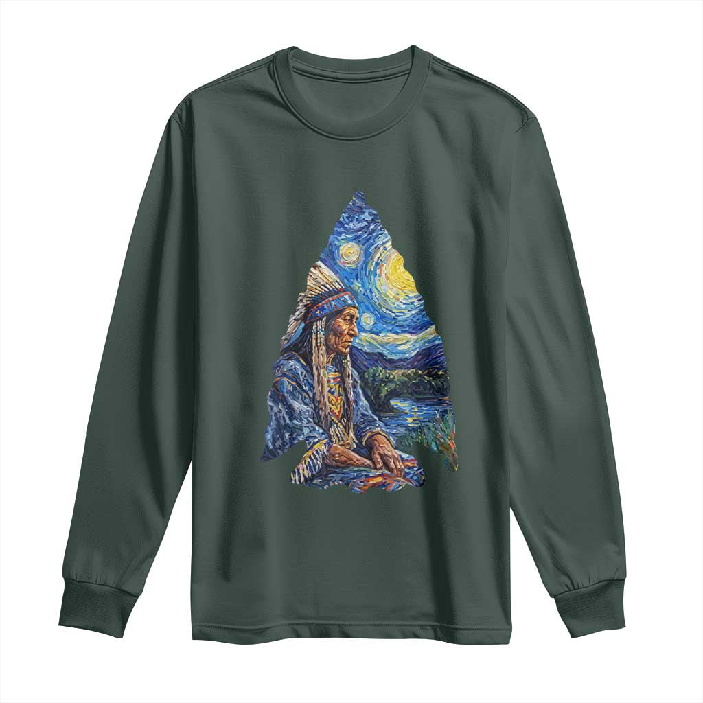 Native American Arrowhead Hunter Starry Night Long Sleeve Shirt TS14 Dark Forest Green Print Your Wear