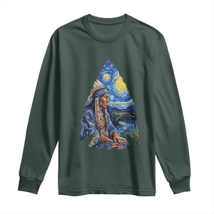 Native American Arrowhead Hunter Starry Night Long Sleeve Shirt TS14 Dark Forest Green Print Your Wear