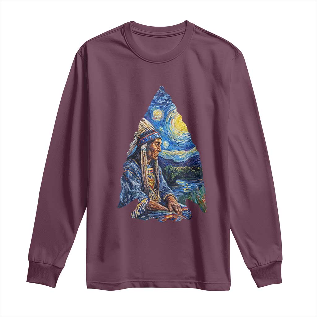 Native American Arrowhead Hunter Starry Night Long Sleeve Shirt TS14 Maroon Print Your Wear