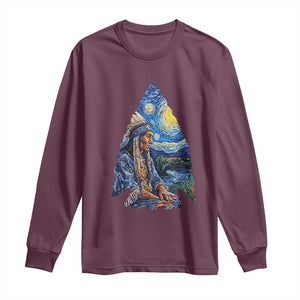 Native American Arrowhead Hunter Starry Night Long Sleeve Shirt TS14 Maroon Print Your Wear