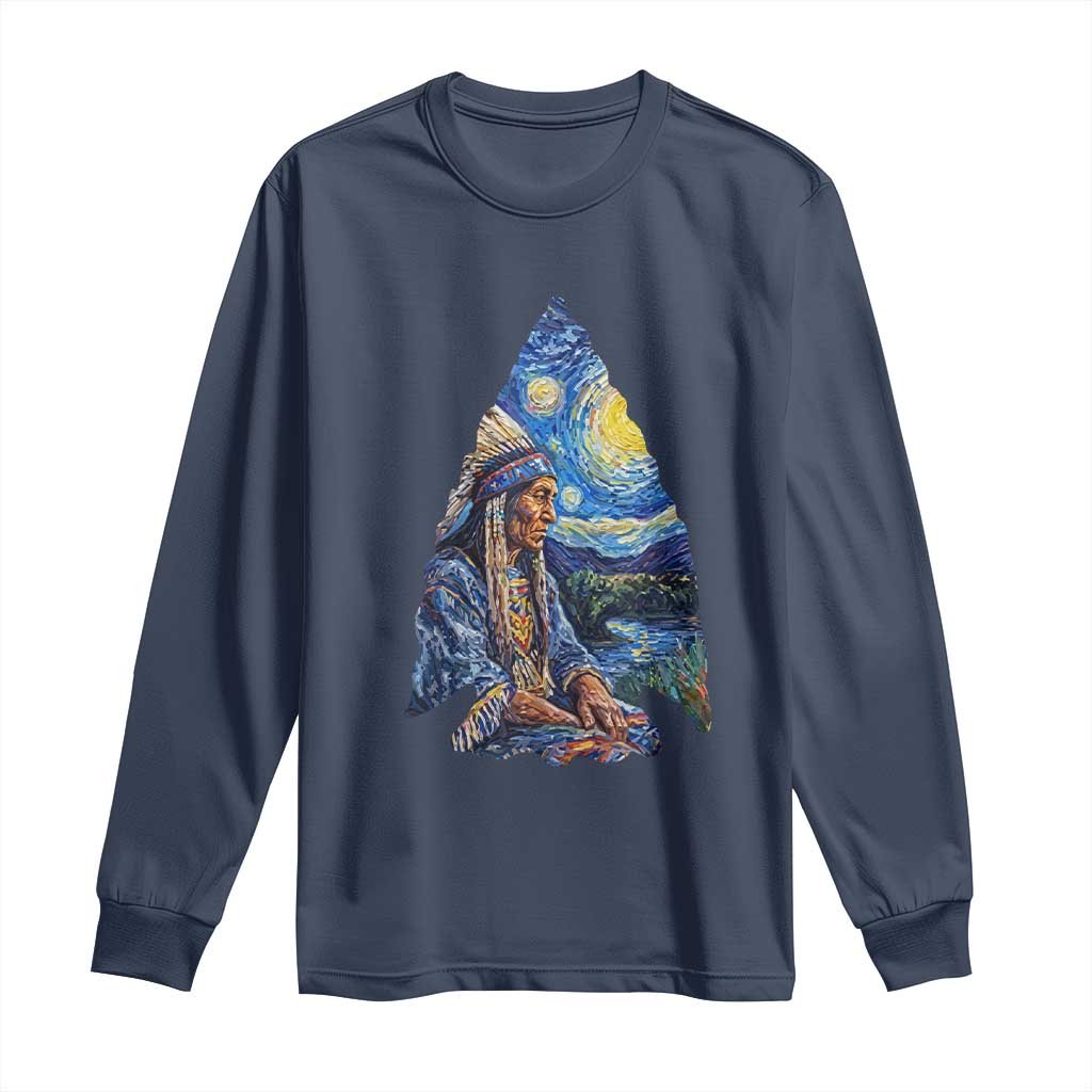 Native American Arrowhead Hunter Starry Night Long Sleeve Shirt TS14 Navy Print Your Wear