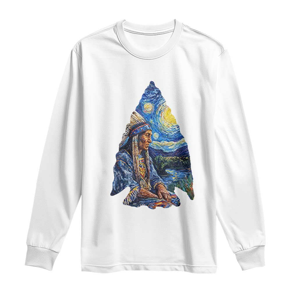 Native American Arrowhead Hunter Starry Night Long Sleeve Shirt TS14 White Print Your Wear