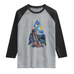 Native American Arrowhead Hunter Starry Night Raglan Shirt TS14 Heather Gray Black Print Your Wear