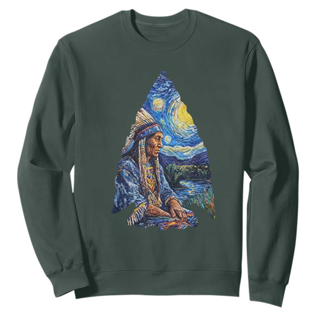 Native American Arrowhead Hunter Starry Night Sweatshirt TS14 Dark Forest Green Print Your Wear