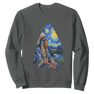 Native American Arrowhead Hunter Starry Night Sweatshirt TS14 Dark Heather Print Your Wear