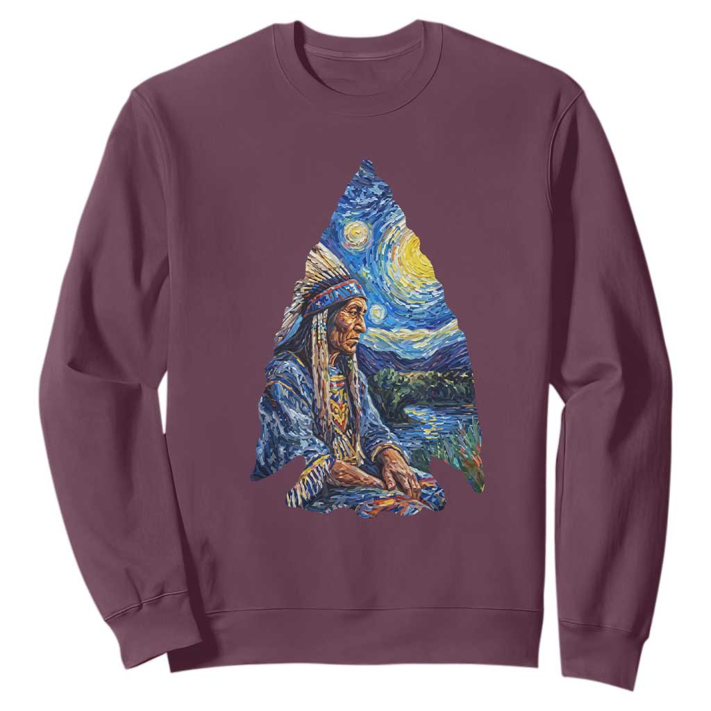 Native American Arrowhead Hunter Starry Night Sweatshirt TS14 Maroon Print Your Wear