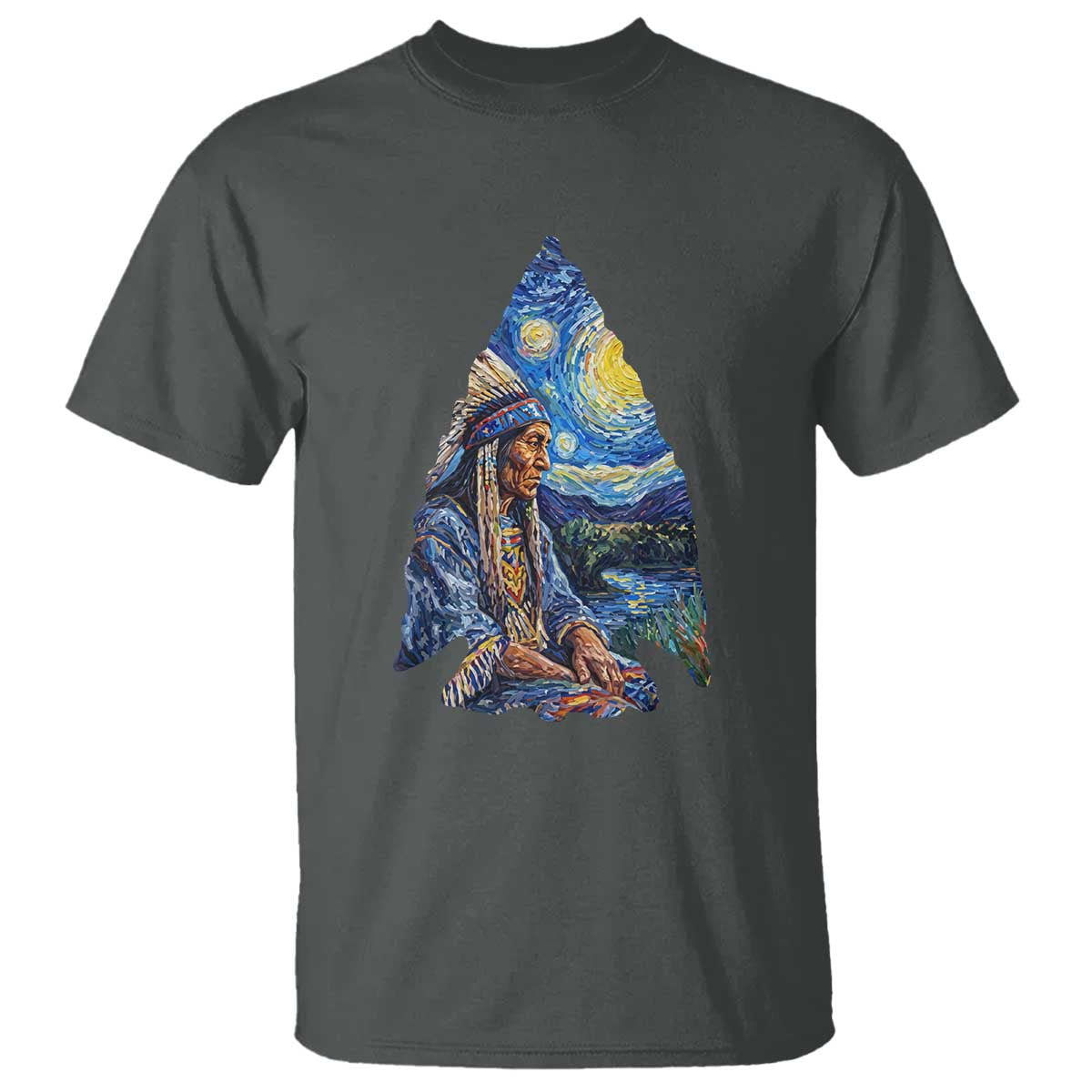 Native American Arrowhead Hunter Starry Night T Shirt TS14 Dark Heather Print Your Wear