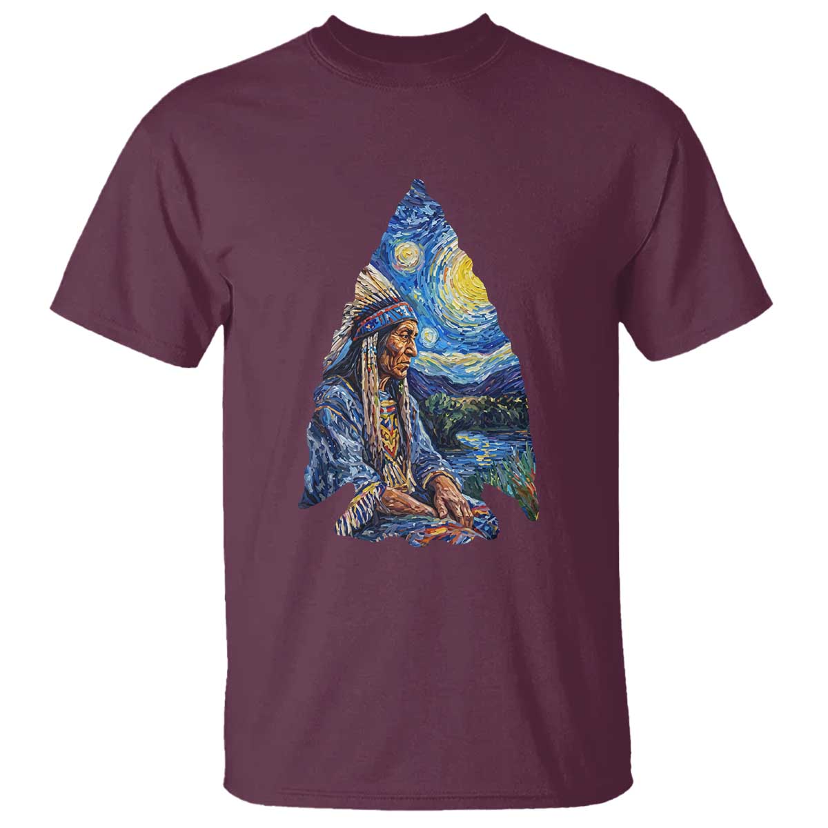 Native American Arrowhead Hunter Starry Night T Shirt TS14 Maroon Print Your Wear