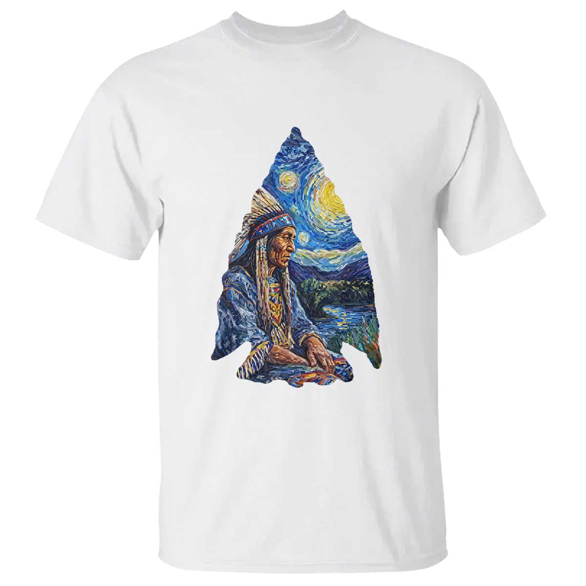 Native American Arrowhead Hunter Starry Night T Shirt TS14 White Print Your Wear