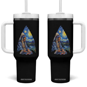 Native American Arrowhead Hunter Starry Night Tumbler With Handle TS14 One Size: 40 oz Black Print Your Wear