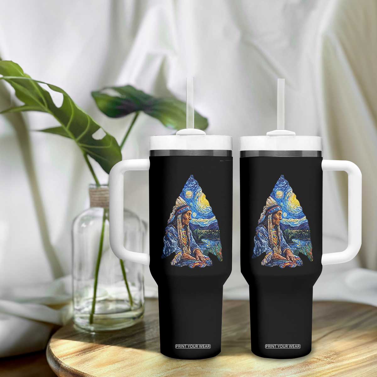 Native American Arrowhead Hunter Starry Night Tumbler With Handle TS14 Print Your Wear