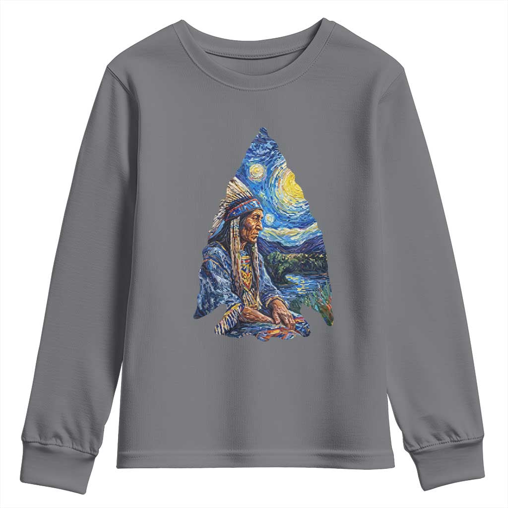 Native American Arrowhead Hunter Starry Night Youth Sweatshirt TS14 Charcoal Print Your Wear