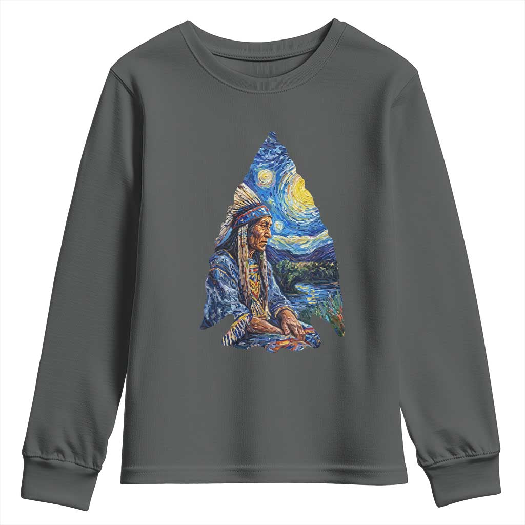 Native American Arrowhead Hunter Starry Night Youth Sweatshirt TS14 Dark Heather Print Your Wear