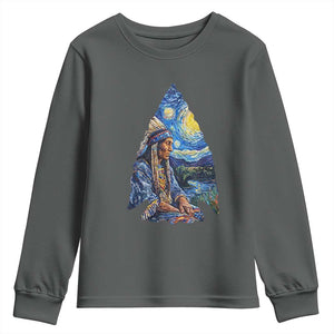 Native American Arrowhead Hunter Starry Night Youth Sweatshirt TS14 Dark Heather Print Your Wear