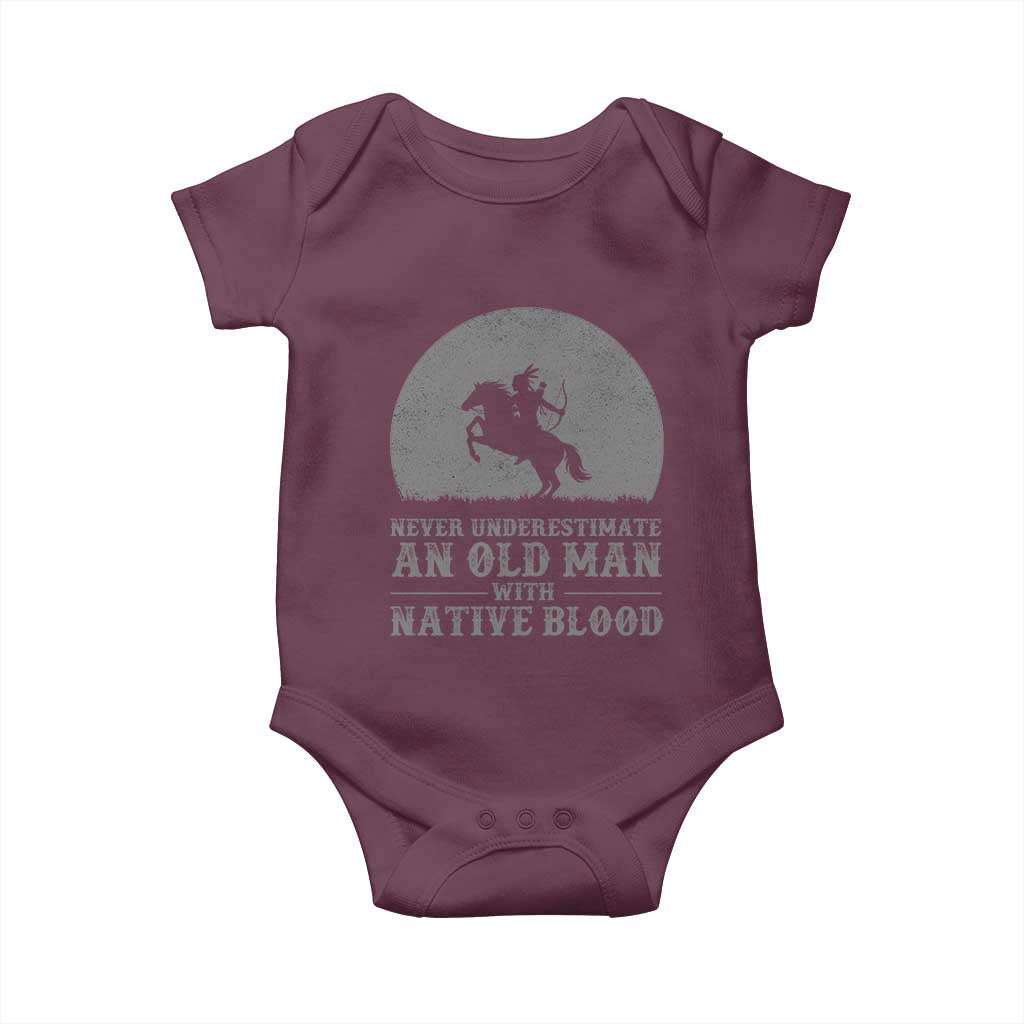 Never Underestimate An Old Man Native American Warrior Baby Onesie TS14 Maroon Print Your Wear