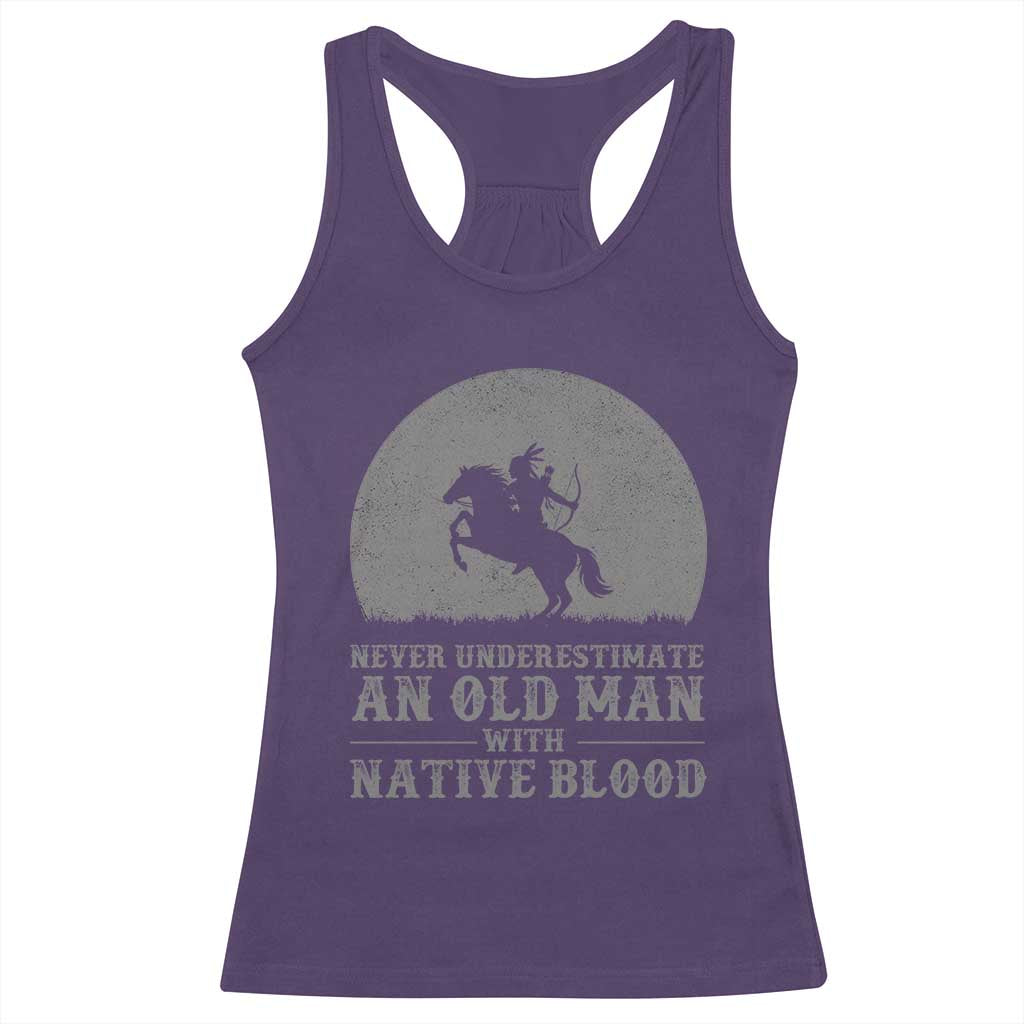 Never Underestimate An Old Man Native American Warrior Racerback Tank Top TS14 Purple Print Your Wear