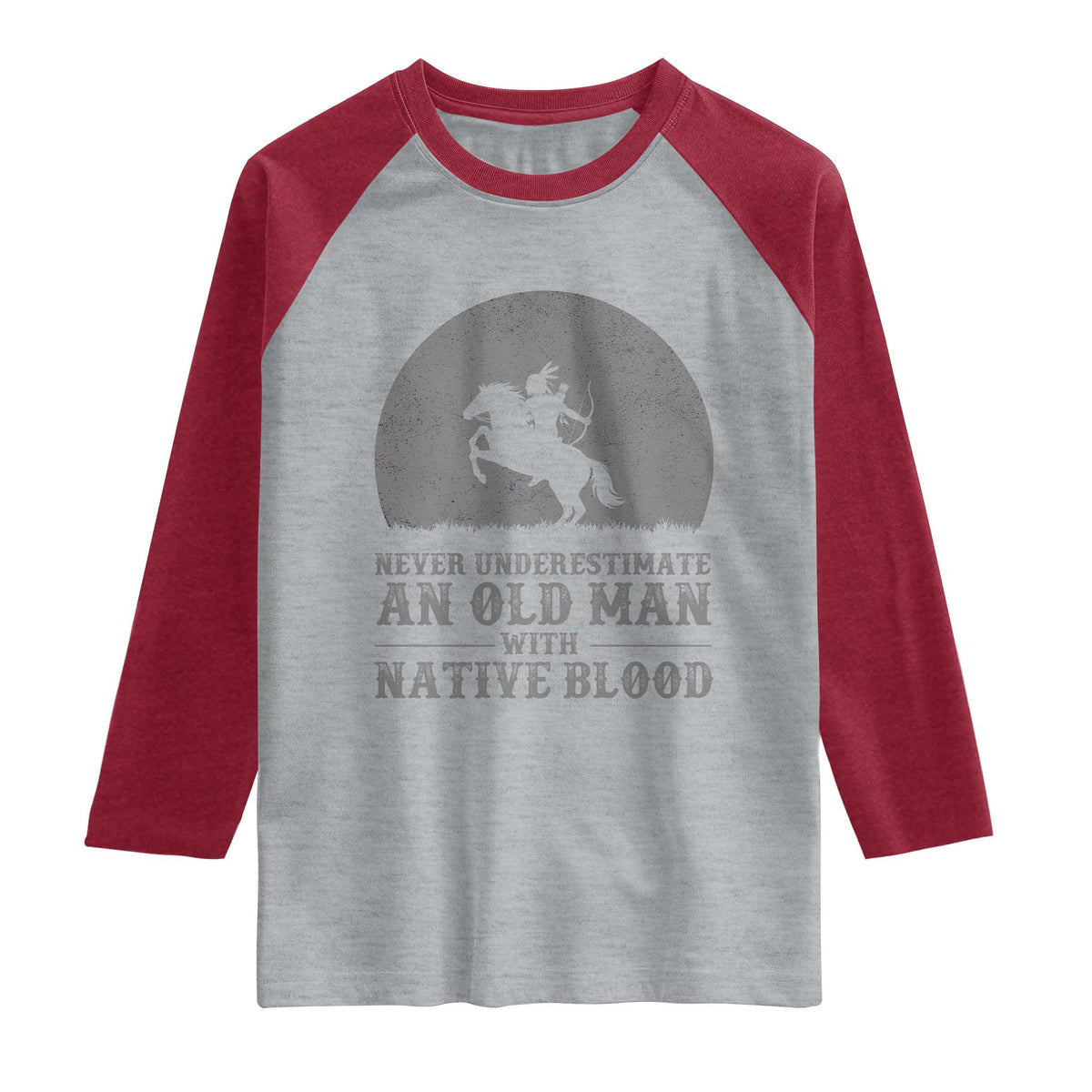 Never Underestimate An Old Man Native American Warrior Raglan Shirt TS14 Heather Gray Heather Red Print Your Wear