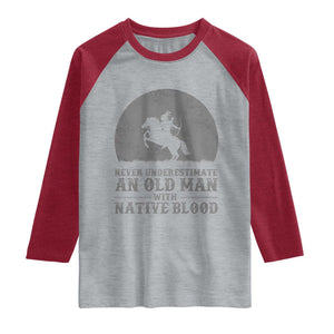 Never Underestimate An Old Man Native American Warrior Raglan Shirt TS14 Heather Gray Heather Red Print Your Wear