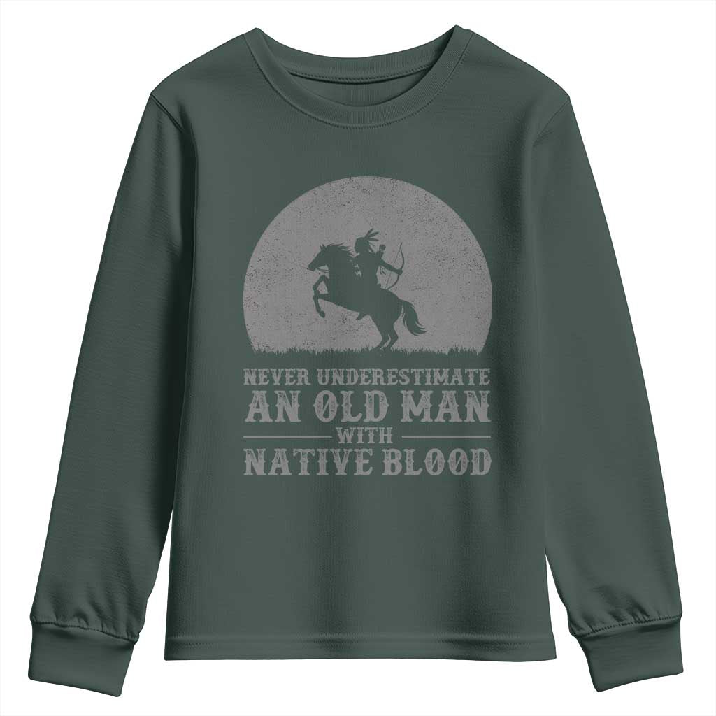 Never Underestimate An Old Man Native American Warrior Youth Sweatshirt TS14 Dark Forest Green Print Your Wear