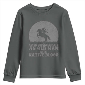 Never Underestimate An Old Man Native American Warrior Youth Sweatshirt TS14 Dark Heather Print Your Wear