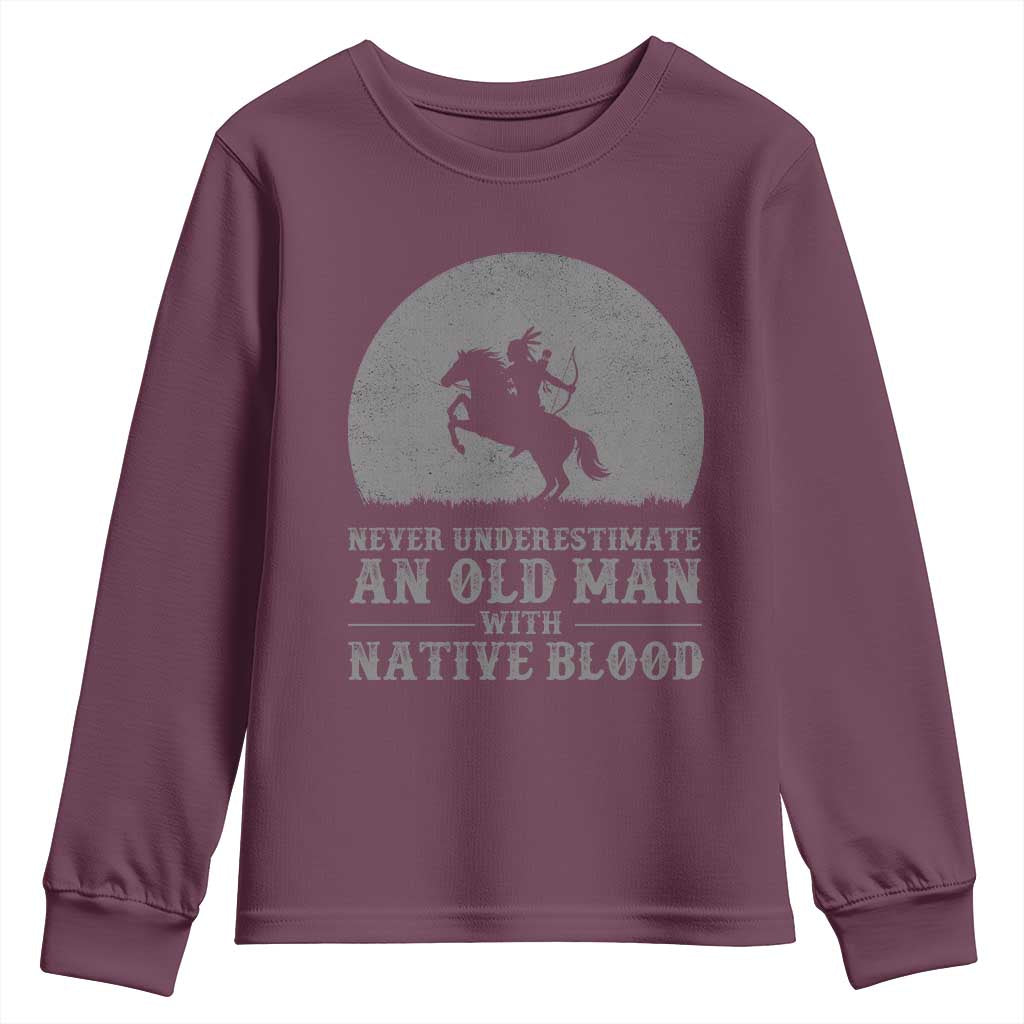 Never Underestimate An Old Man Native American Warrior Youth Sweatshirt TS14 Maroon Print Your Wear
