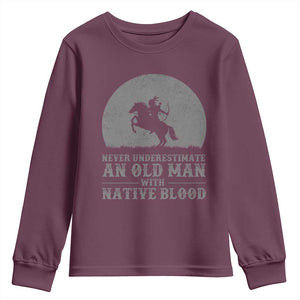 Never Underestimate An Old Man Native American Warrior Youth Sweatshirt TS14 Maroon Print Your Wear