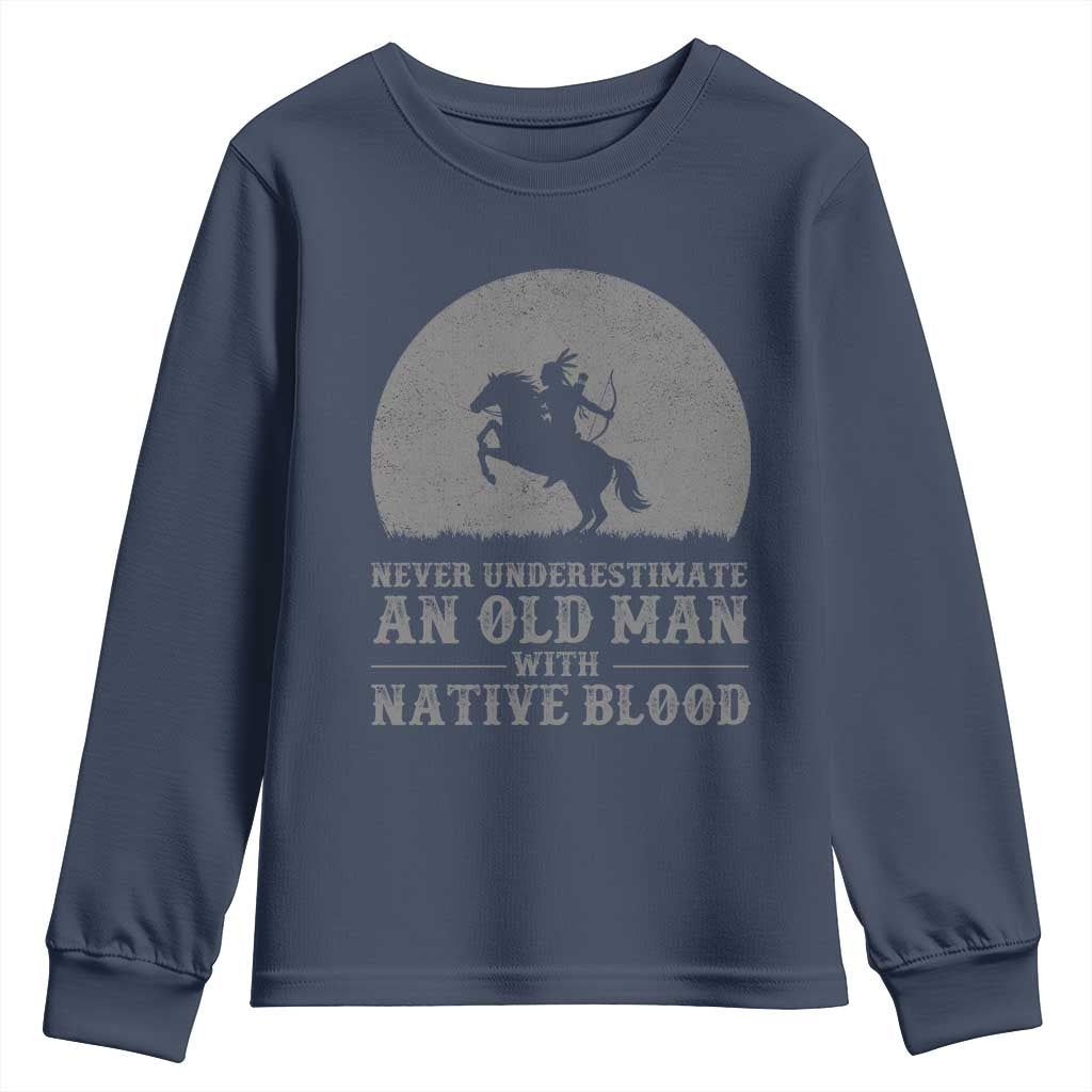 Never Underestimate An Old Man Native American Warrior Youth Sweatshirt TS14 Navy Print Your Wear