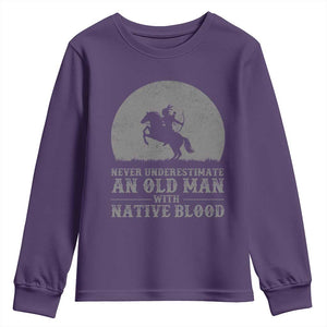 Never Underestimate An Old Man Native American Warrior Youth Sweatshirt TS14 Purple Print Your Wear