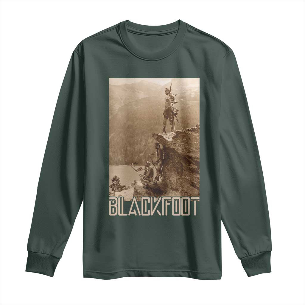 Blackfoot Native American Indians At Glacier National Park Long Sleeve Shirt TS14 Dark Forest Green Print Your Wear