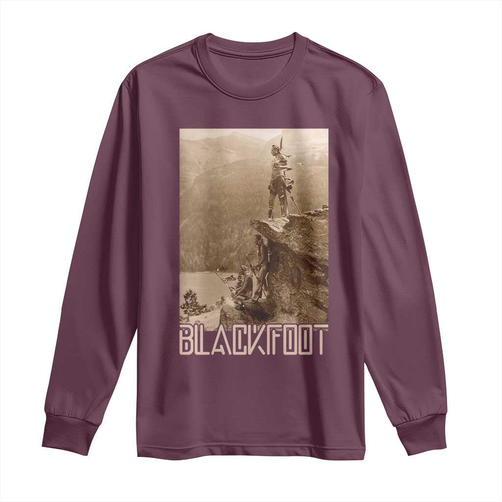 Blackfoot Native American Indians At Glacier National Park Long Sleeve Shirt TS14 Maroon Print Your Wear