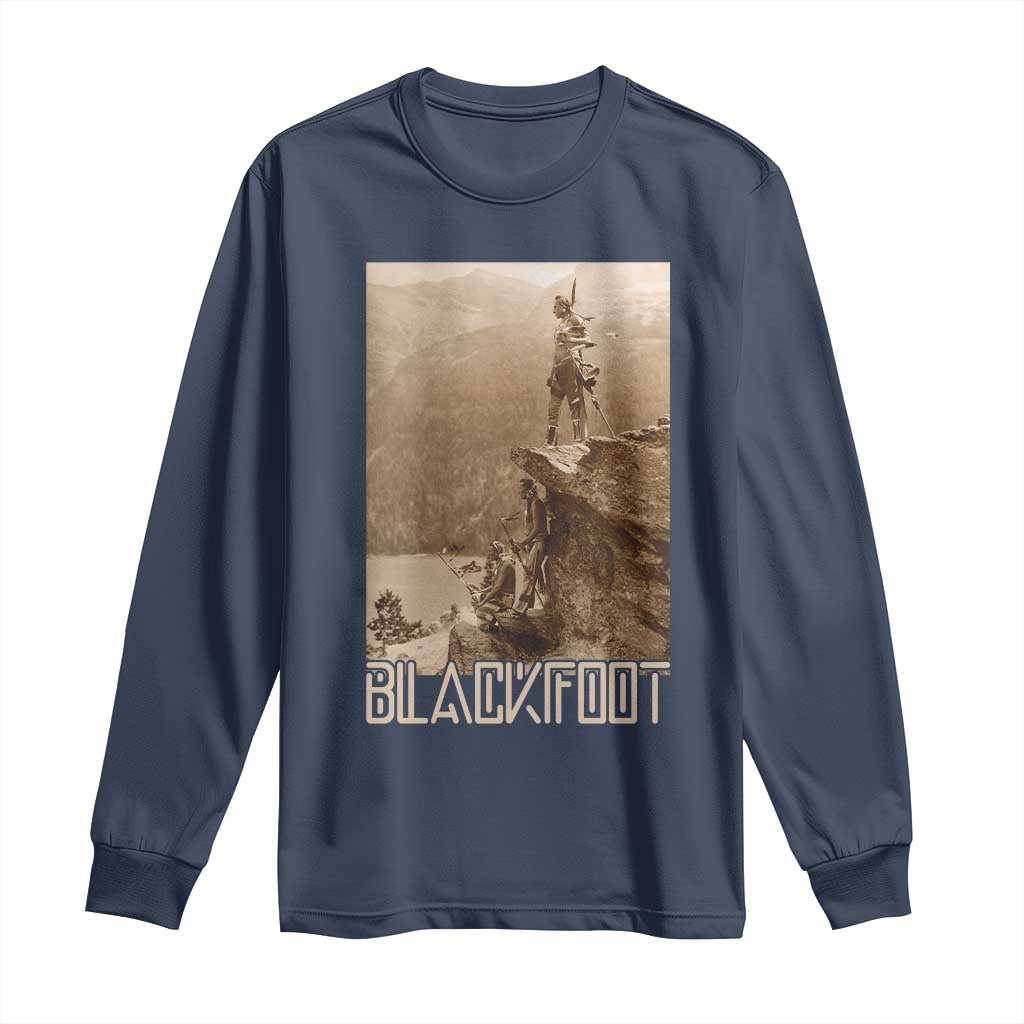 Blackfoot Native American Indians At Glacier National Park Long Sleeve Shirt TS14 Navy Print Your Wear