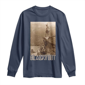 Blackfoot Native American Indians At Glacier National Park Long Sleeve Shirt TS14 Navy Print Your Wear