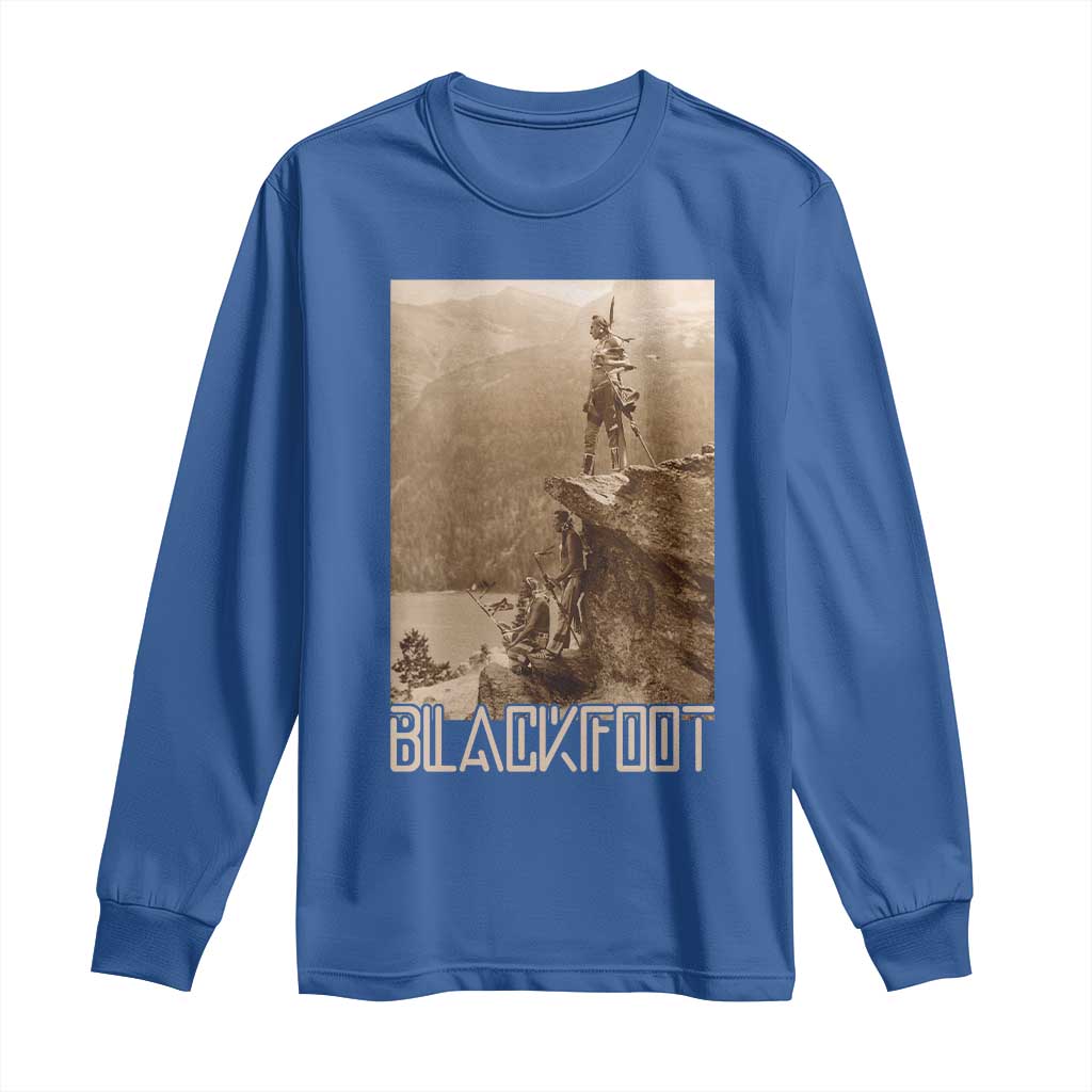 Blackfoot Native American Indians At Glacier National Park Long Sleeve Shirt TS14 Royal Blue Print Your Wear