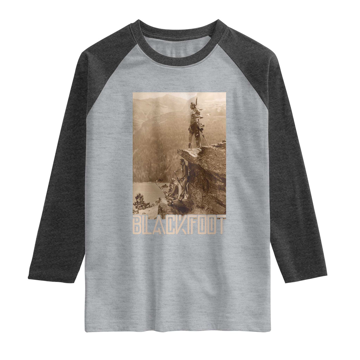 Blackfoot Native American Indians At Glacier National Park Raglan Shirt TS14 Heather Gray Heather Charcoal Print Your Wear