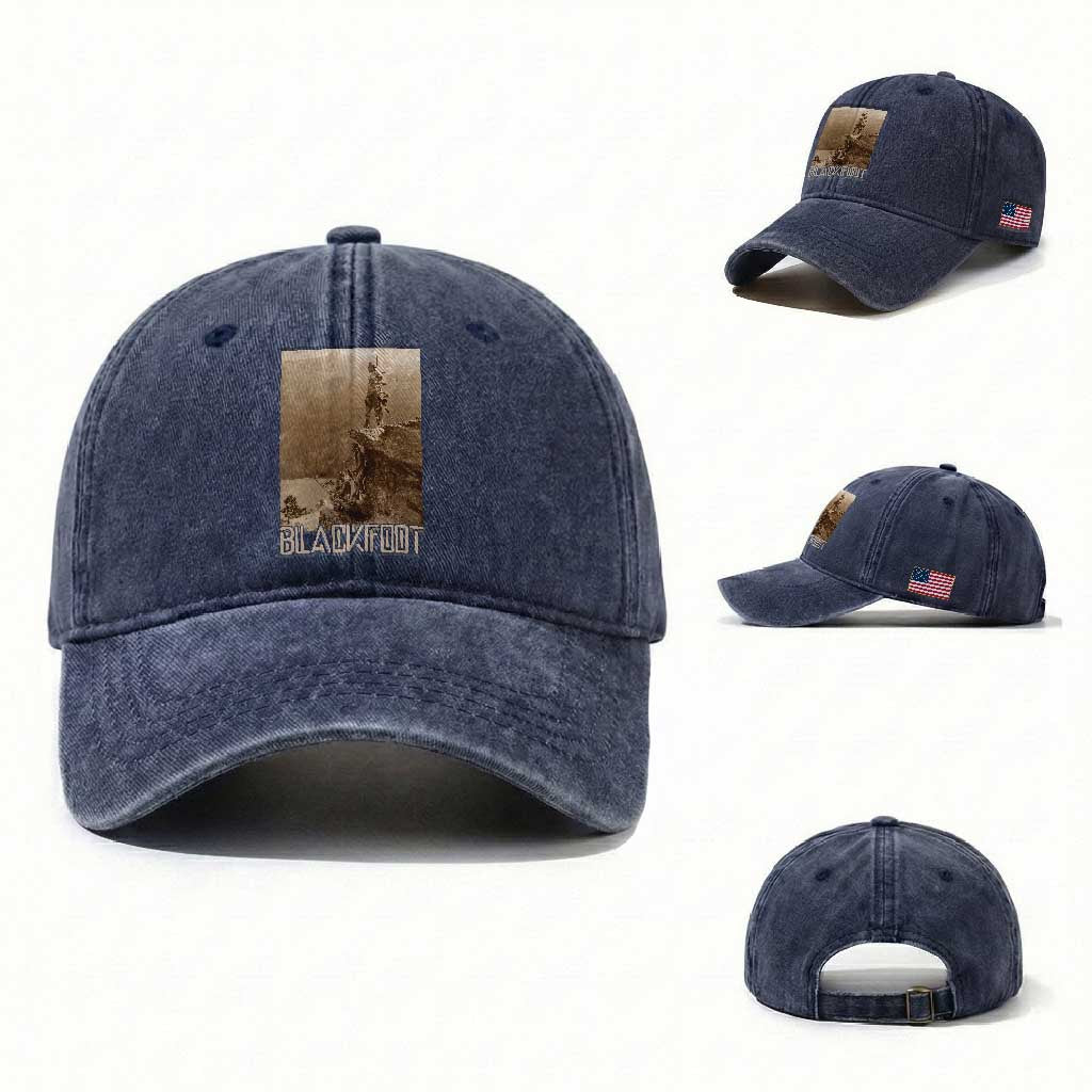 Blackfoot Native American Indians At Glacier National Park Washed Cotton Baseball Cap TS14 Washed Cap Universal Fit Navy Print Your Wear